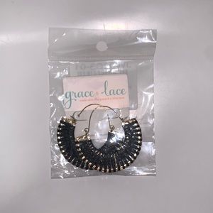 Grace & Lace Black/Gold Woven Hoop Earrings